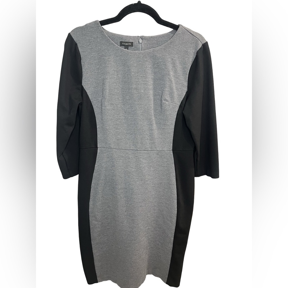 Talbots •Grey Black Colorblock Ponte Knit Long Sleeve Knee Length Sheath Dress 8 - Picture 2 of 4